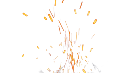 Blurred glowing fire ember sparks on black smoky background overlay clean png