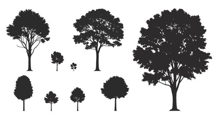 Fototapeta premium Diverse tree silhouettes creating a natural forest outline against a blank canvas backdrop