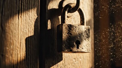 Rusty Metal Padlock and Chain on Old Wooden Door Symbolizing Security and Time
- Powered by Adobe