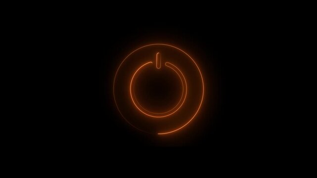 Glowing neon power button icon isolated on black background. HD Video motion graphic animation