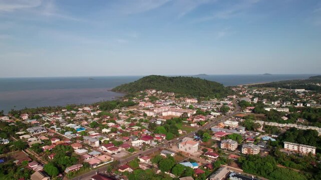 Rich aerial view of Cayenne, French Guiana, 4K