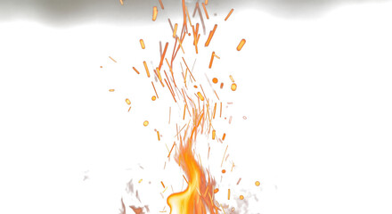 Blurred glowing fire ember sparks on black smoky background overlay clean png