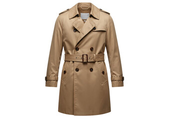 Isolated trench coat, elegant outerwear for women and men, formal beige jacket for cold days