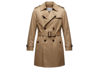 Isolated trench coat, elegant outerwear for women and men, formal beige jacket for cold days