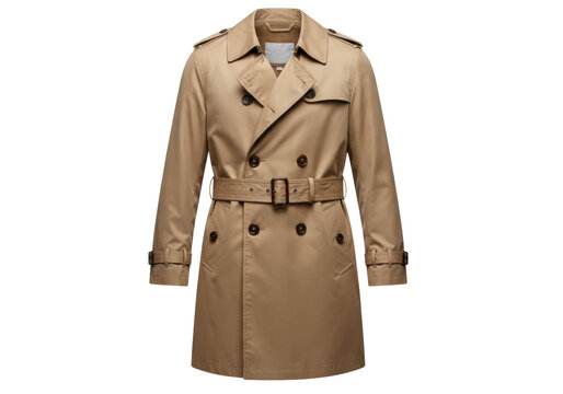 Isolated trench coat, elegant outerwear for women and men, formal beige jacket for cold days