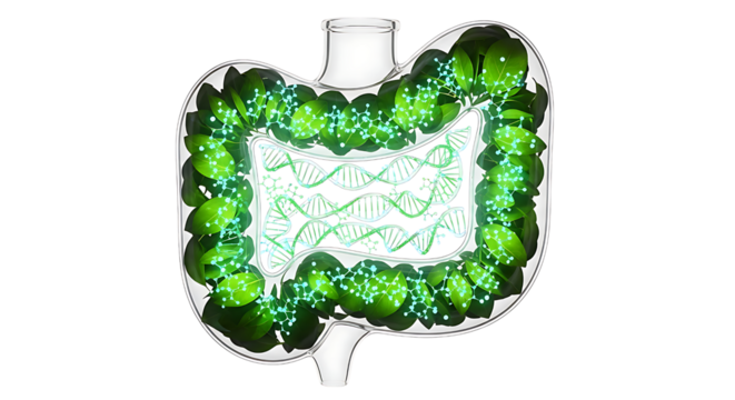 Human colon with microbiota isolated on transparent background is shown here