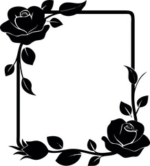 Elegant Black and White Floral Border Design Featuring Roses and Leaves