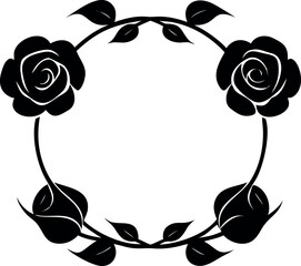 Elegant Floral Wreath Black Roses and Leaves Frame Design