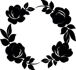 Elegant black rose wreath illustration perfect for invitations and design elements