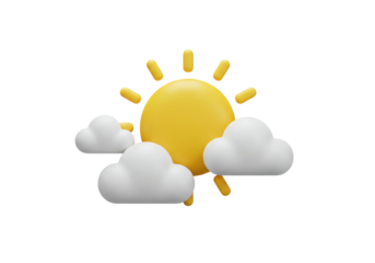 Isolated weather icon depicting sun and clouds, bright forecast for outdoors activity time