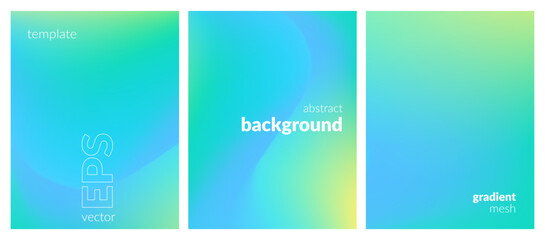 Abstract liquid background set. Gradient mesh. Effect bright color blend. Blurred fluid colorful mix. Modern design template for web covers, ad banners, posters, brochures, flyers. Vector image EPS