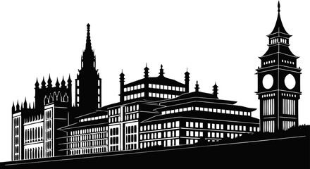 Fototapeta premium High resolution black and white city skyline silhouette graphic design for urban themed projects