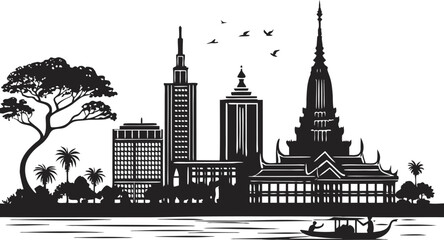Obraz premium High resolution black and white city skyline silhouette vector design for graphic projects