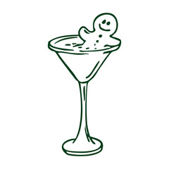 Outline sketch with Chrismas cookies in glass