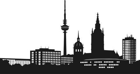 Obraz premium High resolution black and white city skyline silhouette illustration for graphic design projects