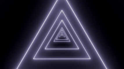 A seamless loop of a glowing white neon triangle tunnel on a black background. For futuristic, sci-fi, or music video visuals - Powered by Adobe