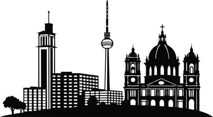 Fototapeta premium High resolution black and white city skyline silhouette design with architectural detail and urban landscape elements
