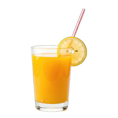 Fototapeta premium Tall glass of orange juice with lemon slice and red white striped straw on black background icon 2025-2026 transparent isolated on white background png 4k full hd download