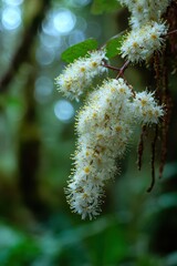 Fototapeta premium Ocean Spray Plant. Blooming Olodiscus Discolor Tree along Hiking Trail in Oregon Forest