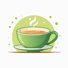 Tasse de thé japonaise stylisée isolée vert et crème