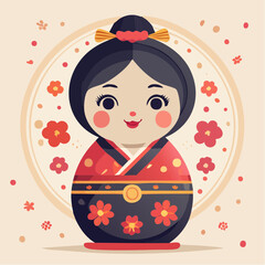 Illustration design plat de Kokeshi rouge et noire moderne