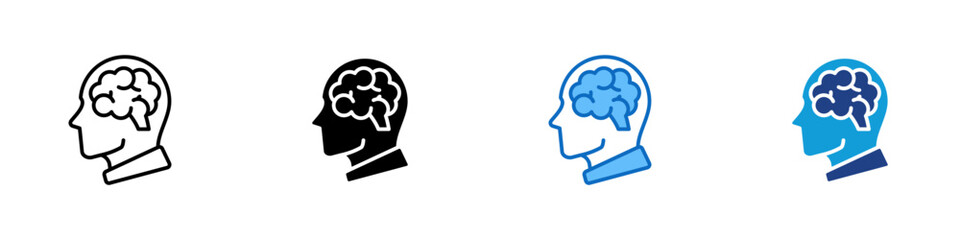 Brain Thinking Multiple Style Icon Design Vector - human head with a visible brain symbolizing creativity, intelligence, and mental process