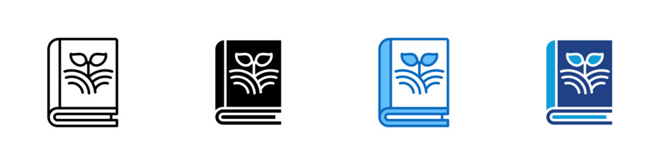 Eco Book Multiple Style Icon Design Vector - Closed book with a sprouting plant on the cover, symbolizing eco learning, growth, and sustainability