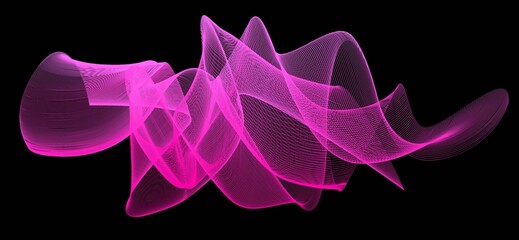 Vibrant pink abstract wave on black background. Glowing curved lines create futuristic motion and...