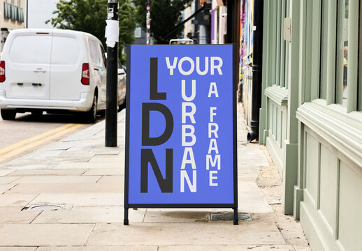 Street A-frame stands on a sidewalk in London