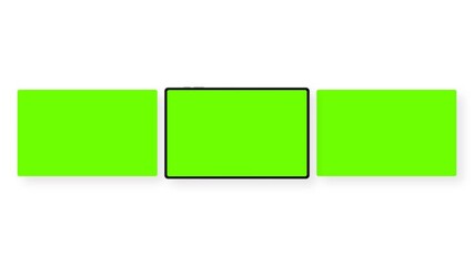 Animated tablet mockup with horizontal green screens on white background, modern motion design template for app, website, and digital presentation