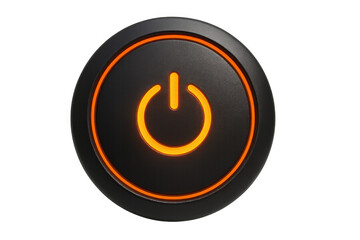 Power button glowing orange, symbolizing turning on, starting technology, and energy control on transparent background