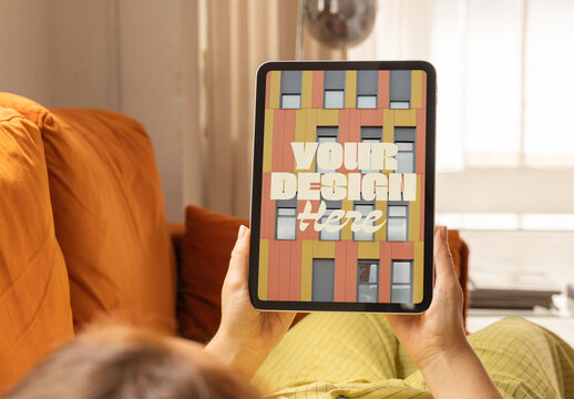User holds a blank tablet
