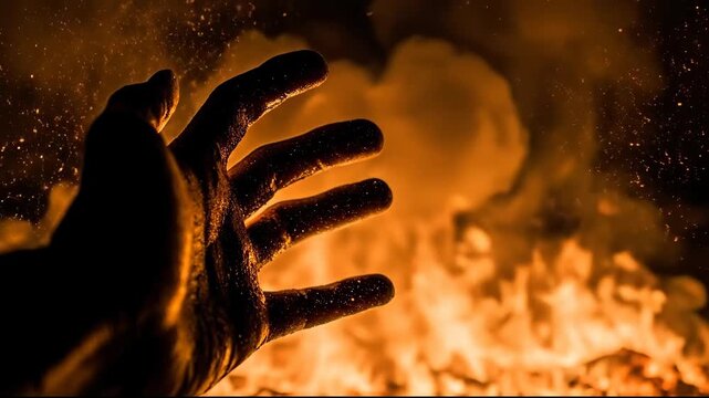 Human Hand Silhouetted Against a Raging Wall of Flames.