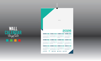 12 month 2026 wall vector calendar design
