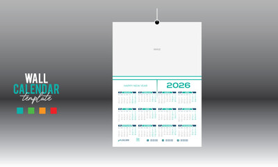 12 month 2026 wall vector calendar design