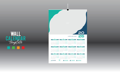 12 month 2026 wall vector calendar design