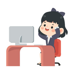 Cartoon Businesswoman Celebrating Success at Work