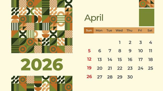 April 2026 calendar template with beautiful geometric design - Powered by Adobe