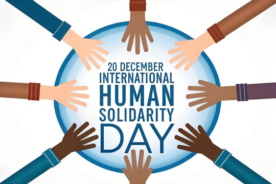 international human solidarity day hands circling globe symbolizing unity, cooperation, kindness, compassion, global connection, peace, and shared humanity awareness concept