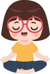 Illustration of Girl Meditating in Lotus Position