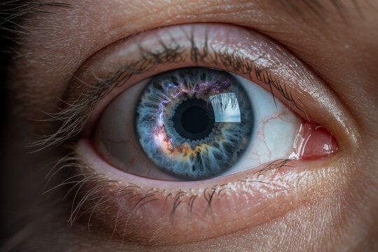 Closeup of a human eye with a galaxy inside the iris showing cosmic beauty and wonder offering a unique perspective on vision and the universe