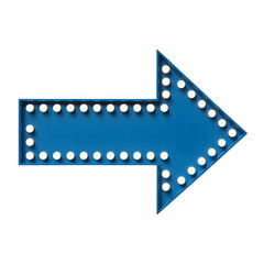 Bright Blue Arrow Sign with Illuminated Light Bulbs Pointing Right illuminated bulbs directional sign