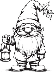 Cozy Christmas Gnome Holding Lantern with Holly Branch Winter Holiday Character Illustration