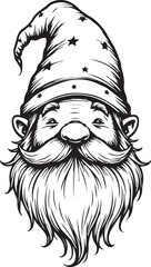 Wizard Style Christmas Gnome Head with Star Hat, Magical Festive Character with Flowing Beard for Holiday Crafts and DIY Decorations