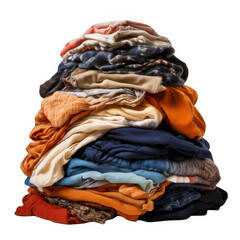 Pile of dirty clothes isolated on white and transparent background