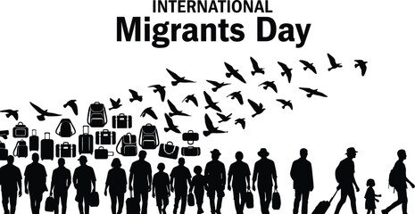 International migrants day concept with silhouettes and birds representing migration