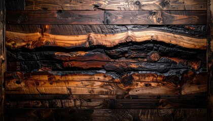 Dramatic Close Up of a Rustic Burnt and Natural Wood Wall.
