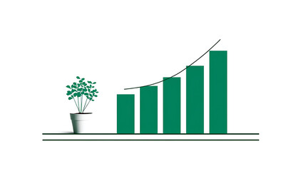 A plant is growing in a pot and a graph is shown with a green line
