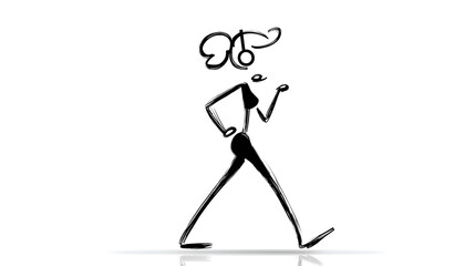 A cartoon figure is walking on a white background