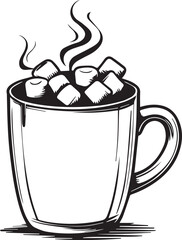 Hot Chocolate Mug with Marshmallows — Cozy Winter Drink Line Art Vector